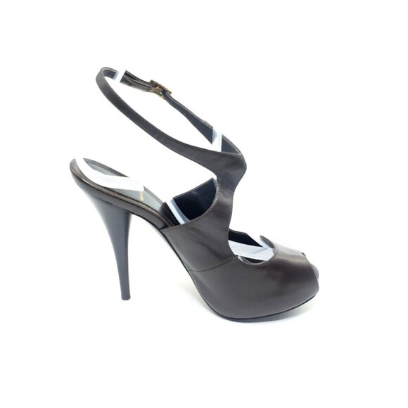 Fendi Peep Toe Platform Heel Ankle Strap Brown Leather Womens US 6.5 - Picture 8 of 9